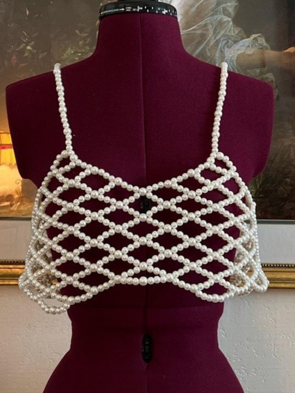 Pearl Beaded Bra Body Crop Tank- White